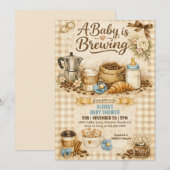 A Baby is Brewing Gingham Coffee Baby Shower  招待状 (正面/裏面)