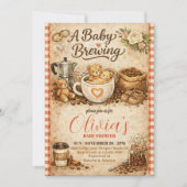 A Baby is Brewing Gingham Coffee Baby Shower  招待状 (正面)