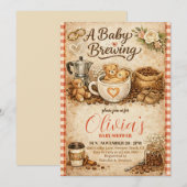 A Baby is Brewing Gingham Coffee Baby Shower  招待状 (正面/裏面)