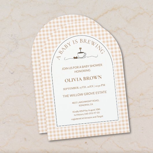 A Baby Is Brewing  Gingham Coffee Baby Shower  招待状