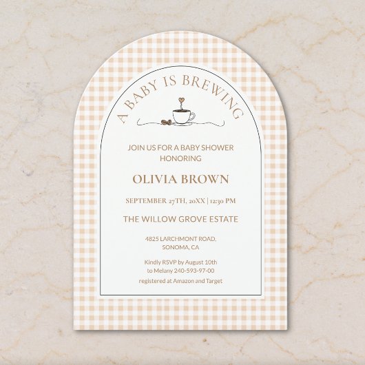 A Baby Is Brewing  Gingham Coffee Baby Shower  招待状