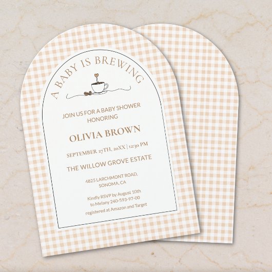 A Baby Is Brewing  Gingham Coffee Baby Shower  招待状