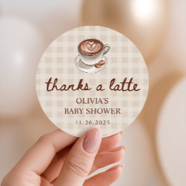 A Baby is Brewing Gingham Coffee Baby Shower Favor ラウンドシール