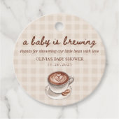 A Baby is Brewing Gingham Coffee Baby Shower Gift フェイバータグ (正面)
