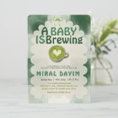 A Baby Is Brewing Green Tea Matcha Baby Shower 招待状 (スタンド正面)