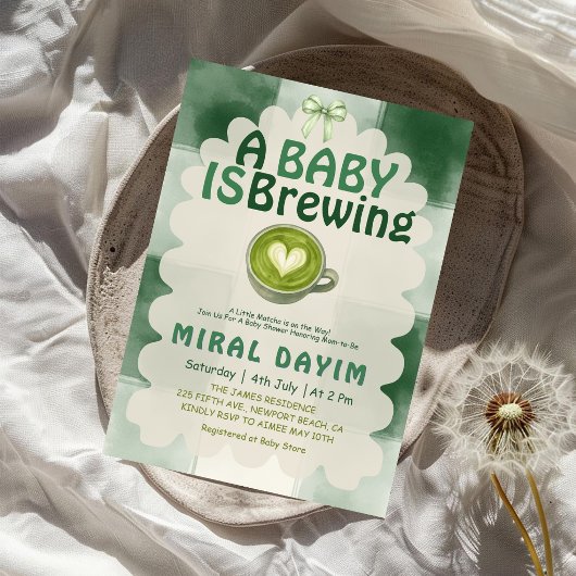 A Baby Is Brewing Green Tea Matcha Baby Shower 招待状