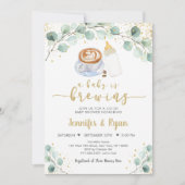 A Baby Is Brewing Greenery Coffee Baby Shower 招待状 (正面)
