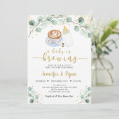 A Baby Is Brewing Greenery Coffee Baby Shower 招待状 (スタンド正面)