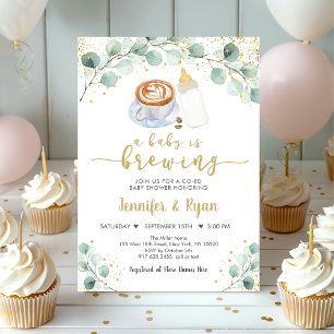 A Baby Is Brewing Greenery Coffee Baby Shower 招待状