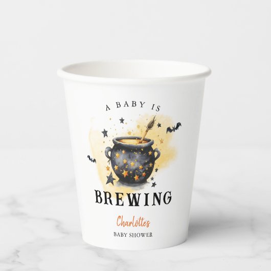 A Baby is Brewing Halloween Cauldron Baby Shower 紙コップ (正面)