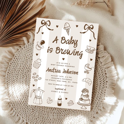 A Baby is Brewing Hand Drawn French Baby Shower 招待状