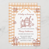 A Baby is Brewing Pumpkin Spice Bow Baby Shower 招待状 (正面/裏面)
