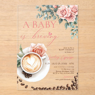 A Baby is Brewing Romantic Coffee Baby Shower アクリル招待状
