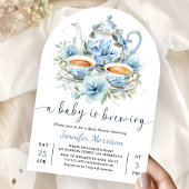 A Baby is Brewing Tea Baby Shower Boy Blue Arch 招待状