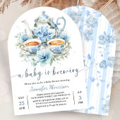 A Baby is Brewing Tea Baby Shower Boy Blue Arch 招待状