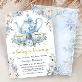 A Baby Is Brewing Tea Baby Shower Boy Blue Floral 招待状