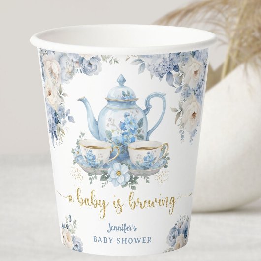 A Baby Is Brewing Tea Baby Shower Boy Floral 紙コップ
