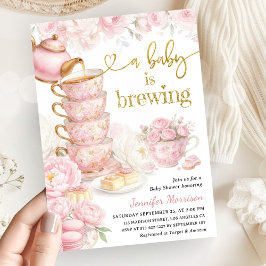 A Baby Is Brewing Tea Baby Shower Girl Floral 招待状