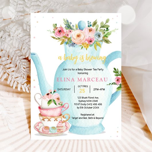 A Baby Is Brewing Tea Party Baby Shower Invitation 招待状