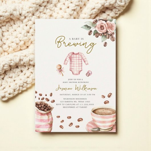 a babys brewing pink baby shower 招待状
