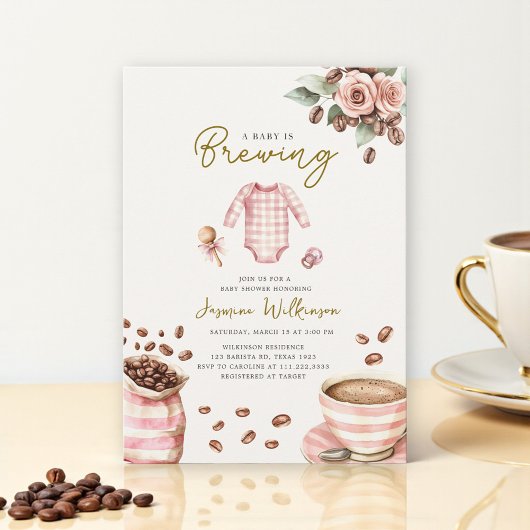 a babys brewing pink baby shower 招待状