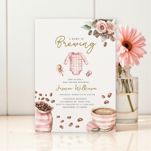 a babys brewing pink baby shower 招待状