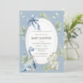A Babysauraus is on the Way Cute Blue Baby Shower  招待状 (スタンド正面)