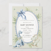 A Babysauraus is on the Way Sage Green Baby 招待状 (正面)