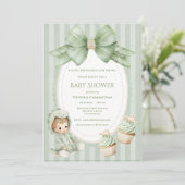 A Babysauraus is on the Way Sage Green Baby Invita 招待状 (スタンド正面)