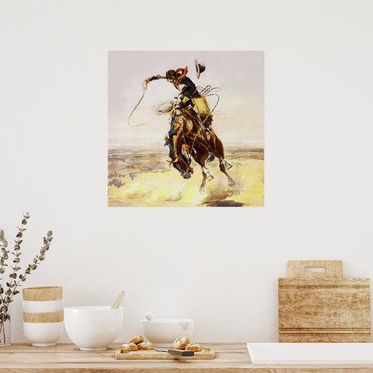 “A Bad Hoss” by Charles M Russell ポスター (キッチン)