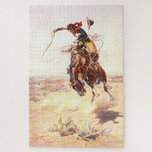 A Bad Hoss by Charles Russell, Western Artヴィンテージ ジグソーパズル (縦)