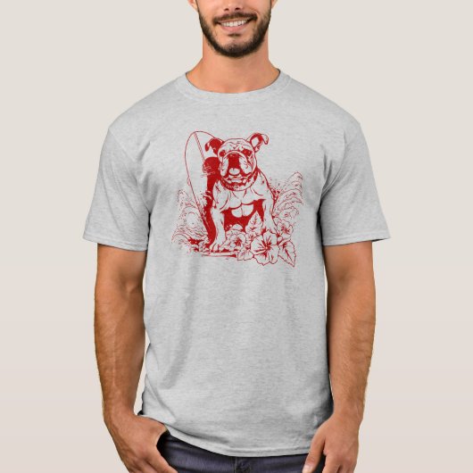 A beach loving red bulldog catching some waves tシャツ (正面)