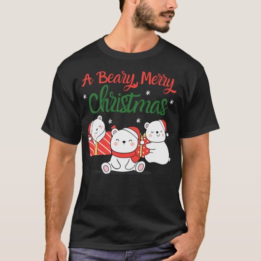A Beary Merry Christmas - Cute Sleeping Polar Bear Tシャツ (正面)