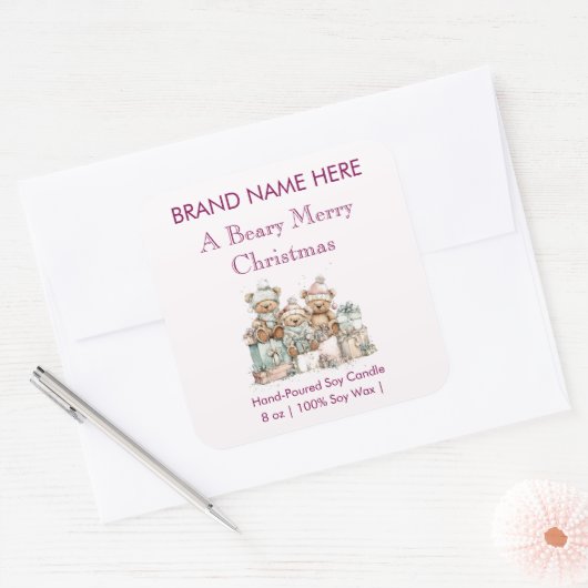 A Beary Merry Christmas | Modern Candle Labels スクエアシール (封筒)