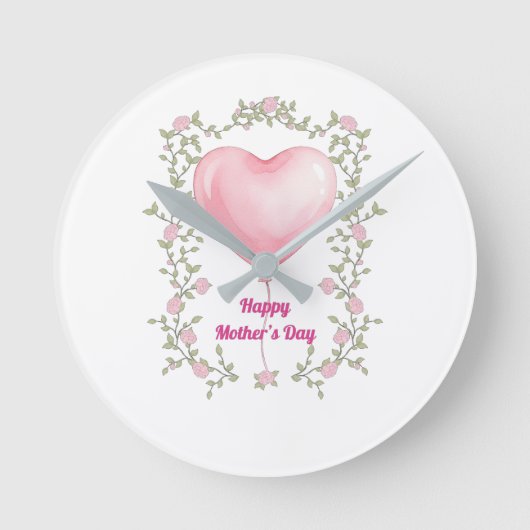A beautiful andclock for Mother's Day- Pastel pink ラウンド壁時計 (正面)