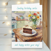 A Beautiful Birthday with Pretty Flowers and Cake カード