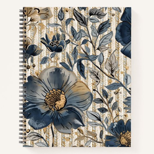A Beautiful Combination of blue Floral and Pattern ノートブック (正面)