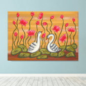 A beautiful coupal swan with lotus flower..... キャンバスプリント (インサイチュ (ウッドフロア))