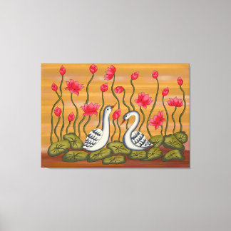 A beautiful coupal swan with lotus flower..... キャンバスプリント