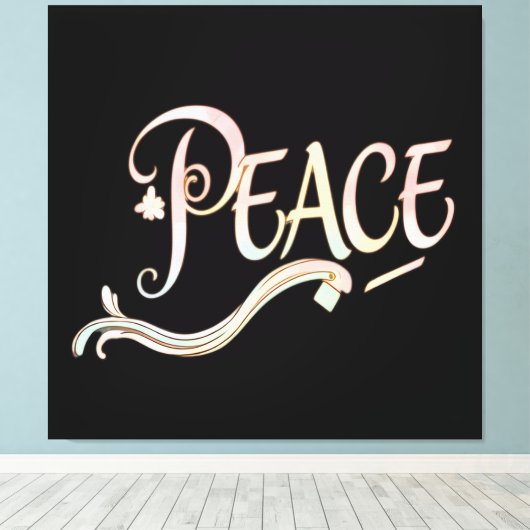 A beautiful, flowing script of the word "Peace" fe キャンバスプリント (インサイチュ (ウッドフロア))