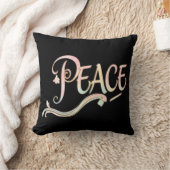 A beautiful, flowing script of the word "Peace" fe クッション (ブランケット)