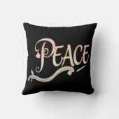 A beautiful, flowing script of the word "Peace" fe クッション (裏面)