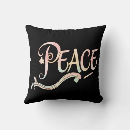 A beautiful, flowing script of the word "Peace" fe クッション (裏面)