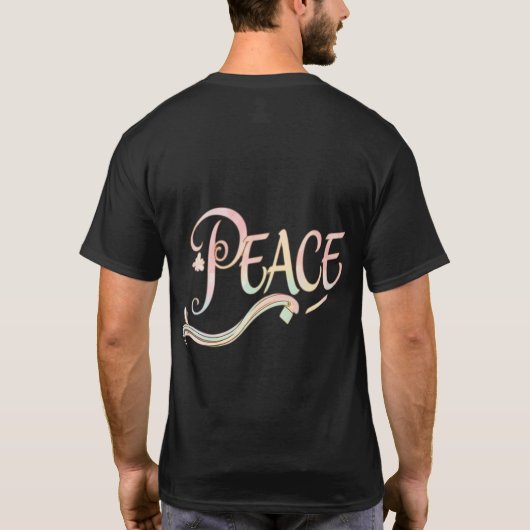 A beautiful, flowing script of the word "Peace" fe Tシャツ (裏面)
