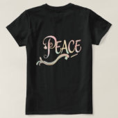 A beautiful, flowing script of the word "Peace" fe Tシャツ (デザイン裏面)