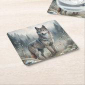 A Beautiful Forest Wolf スクエアペーパーコースター (アングル)