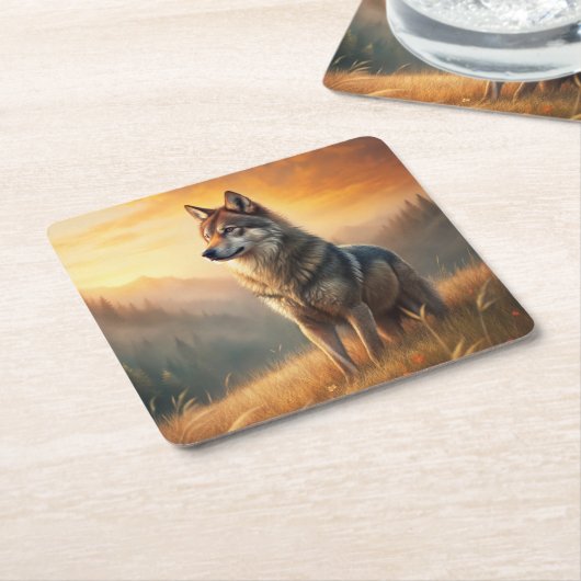 A Beautiful Forest Wolf スクエアペーパーコースター (アングル)