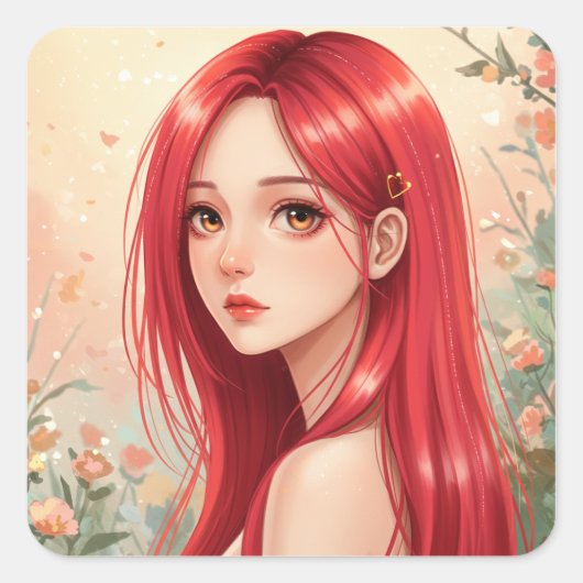 A beautiful girl exuding grace in nature スクエアシール (正面)