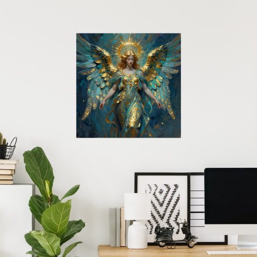 A Beautiful Gold and Turquoise Angel  ポスター (ホームオフィス)