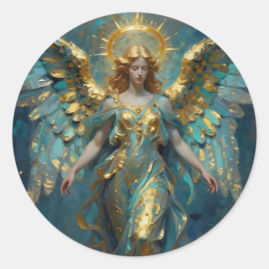 A Beautiful Gold and Turquoise Angel ラウンドシール (正面)